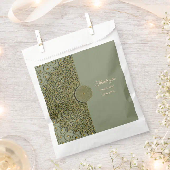 Elegant Modern Sage green & gold classic mandala F Favor Bag