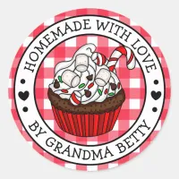 Made with Love, Homemade Christmas Cupcakes Classic Round Sticker