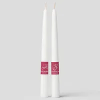 Magenta Calligraphy Couple Name Monogram Wedding Taper Candle