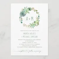 Wedding Rustic Succulents Cactus Watercolor Wreath Invitation