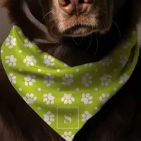 Green And White Polka Dot Paw Print Monogram Dog Bandana