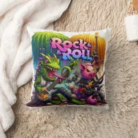 Rock Musicians With Animal Characters in Forest Throw Pillow