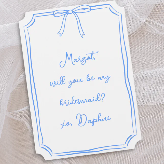 Be my bridesmaid? Blue Chic Coquette Bow Proposal Invitation