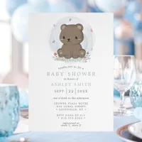 Watercolor Brown Bear Cute Simple Boys Baby Shower Invitation