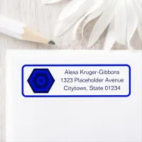 Modern Geometric 3-Line Blue Nested Hexagons Label