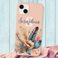 Pastel Pink Pretty Floral Elegant Monogrammed Case-Mate iPhone 14 Plus Case