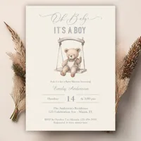 Teddy Bear Script Boho Baby Shower Boy Invitation