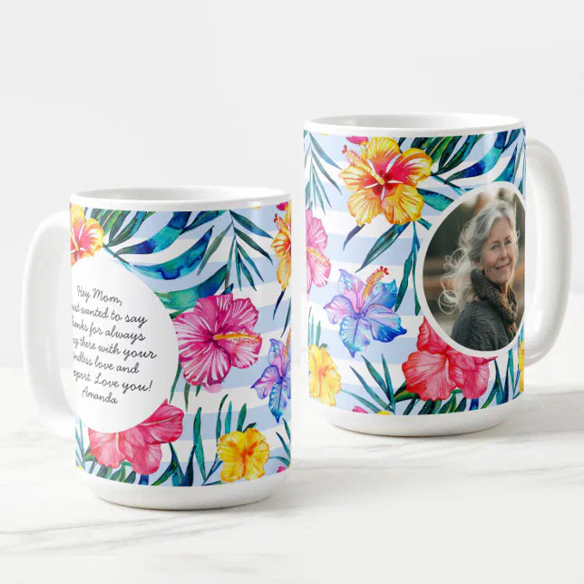 Tropical Floral | Blue Stripe | Mother's Day Photo Coffee Mug