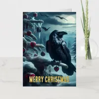 Gothic Christmas Tree With Hearts and Ravens Foil Greeting Card