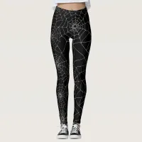 Halloween Spider Webs Cobwebs Black and White Leggings