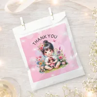 Pretty Asian Girl and Doll Birthday Thank You  Favor Bag