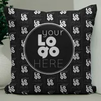 Custom Company White Logo Pattern on Black Repeat Throw Pillow