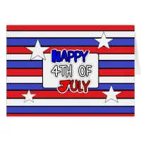 Red, White Blue Striped Happy 4th of July Card