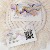 Elegant Chic Gold & Purple Abstract Watercolour QR Business Card