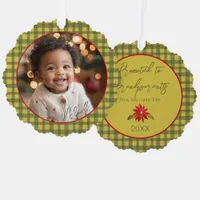 First Christmas Grandparents Photo Green Gingham Ornament Card