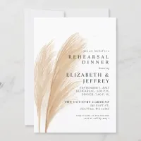 Rustic Earthy Boho Pampas Rehearsal Dinner  Invitation