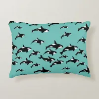 Orca Killer Whales on Blue Cool Marine Wildlife Accent Pillow