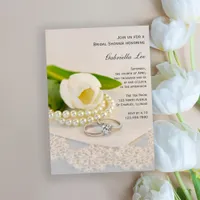 White Tulip, Pearls and Rings Bridal Shower Invitation