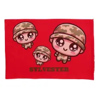 Cute Kawaii Army Camouflage Monogram on Red | Pillow Case