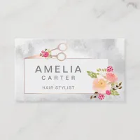 rose Gold Scissors Floral Hair Stylist Salon Business Card