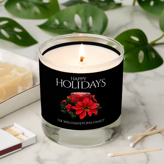 Festive Red Christmas Candle, Holly and Poinsettia Scented Candle