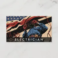 *~* QR Electrician AP75 Photo Patriotic Flag Business Card