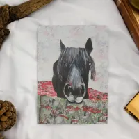 Horse in a field equestrian painting rider card