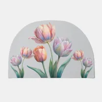 Romantic and Poetic Pastel Tulips Watercolor Doormat