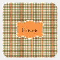 Green Orange Gingham Square Sticker