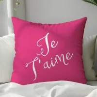 Chic Hot Pink & White Je T'aime French Typography Throw Pillow