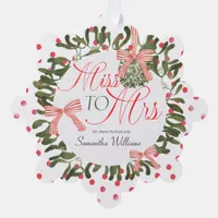 Miss to Mrs. Coquette Bow Mistletoe Bridal Shower Ornament Card