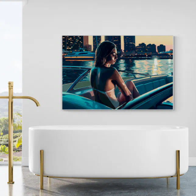 Brazilian Woman on a Yacht at Sunset Painting Poster