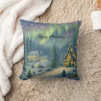 Magical Christmas night in the forest under stars  Throw Pillow