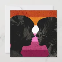 Lesbian Flag with Two Woman Silhouettes  Card