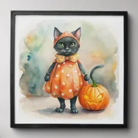 Black Halloween Cat in Orange Polka DotsPhoto Tile