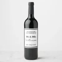 Mr And Mrs Wedding Celebration Black And White Wine Label