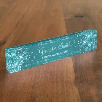 Glittery Dark Turquoise Gradient Desk Name Plate