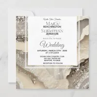 *~*Gray Marble SILVER AGATE RSVP QR AR66 Wedding Invitation