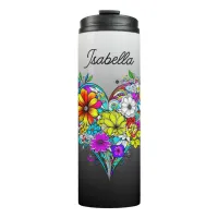 Butterfly and Floral Heart Personalized Thermal Tumbler