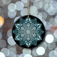 Turquoise Snowflake on black Ceramic Ornament