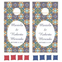 Elegant Mexican Floral Talavera Oval Wedding  Cornhole Set