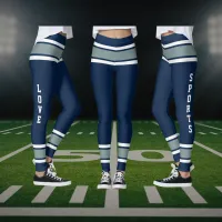 Blue Silver White Team Jersey Colors Love Sports Leggings