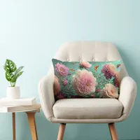 Vintage peonies in pink and burgundy lumbar pillow