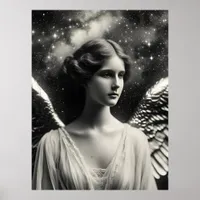 Angel Stars Black and White Poster