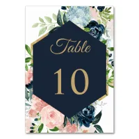 Rustic Navy Blush Gold Floral Geometric Wedding Ta Table Number