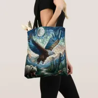 Mosaic Bear and Eagle in the Mountains Ai Art Tote Bag