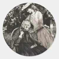 Vintage Elderly Mother and Daughter Classic Round Sticker
