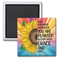 Inspirational Quote and Hand Drawn Sunflower Magnet