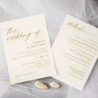 Soft Romantic Gold Ivory All in One Wedding Invitation