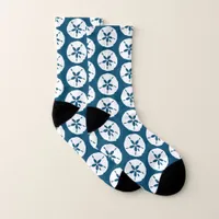 Navy Blue and White Beach Wedding Seashell Pattern Socks